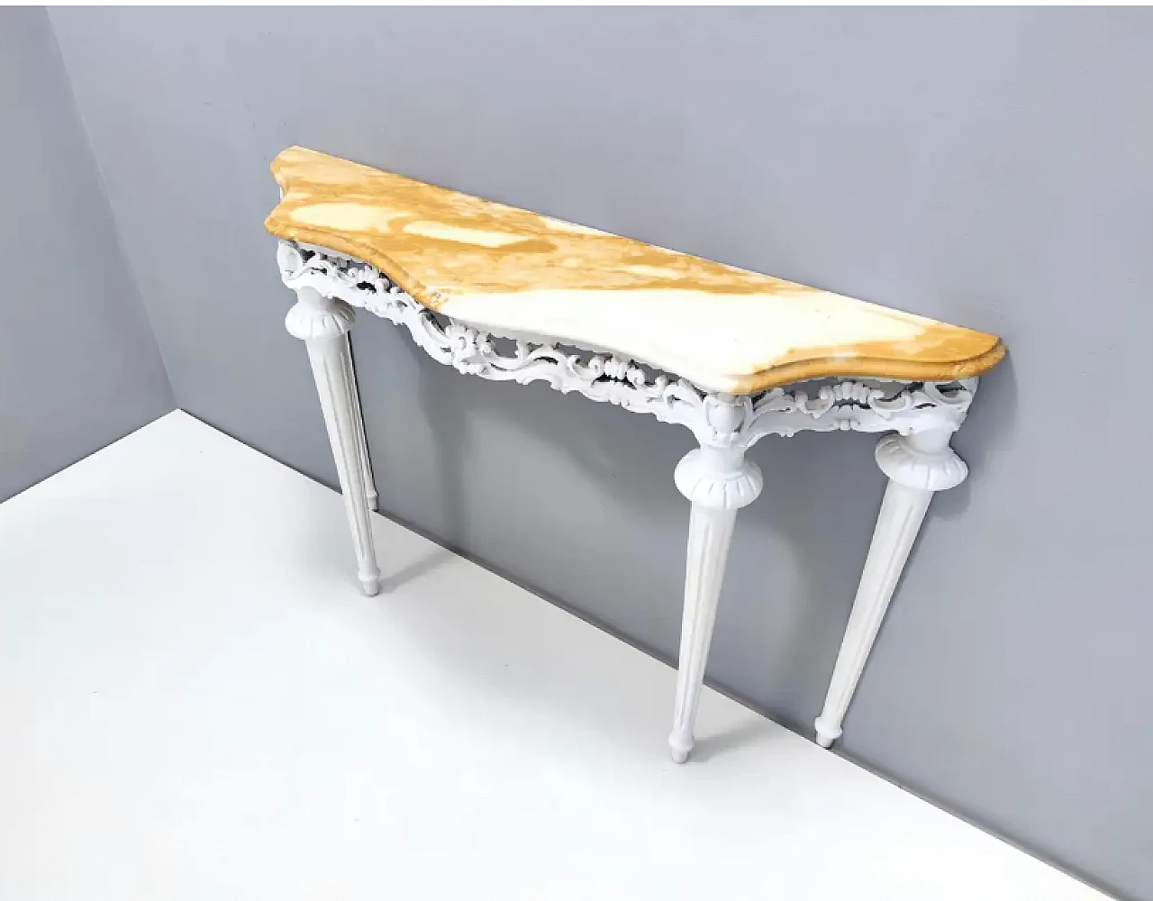 Consolle in faggio laccato con piano in marmo giallo, anni '60 4