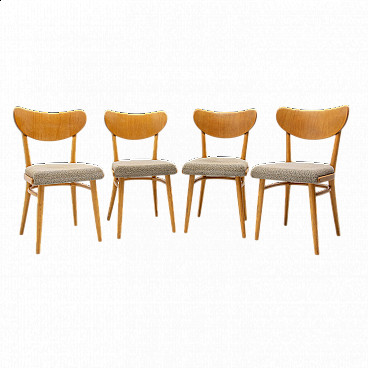 4 Beech and fabric dining chairs, 1960s