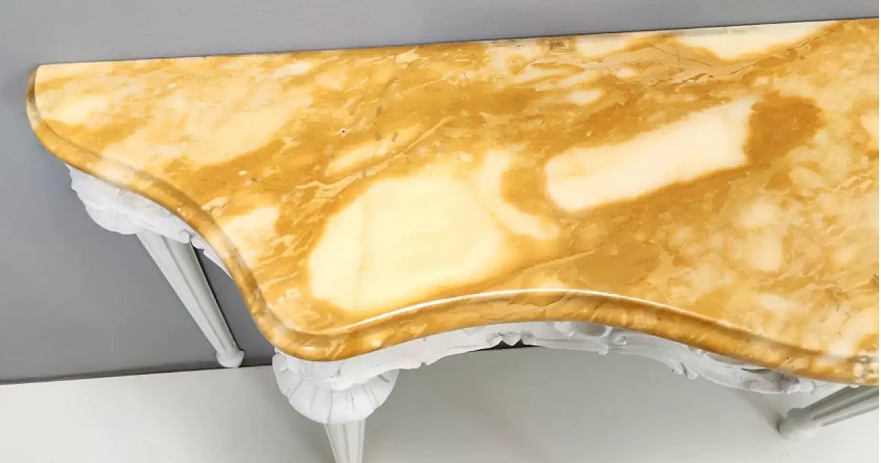 Lacquered beech console table with yellow marble top, 1960s 7