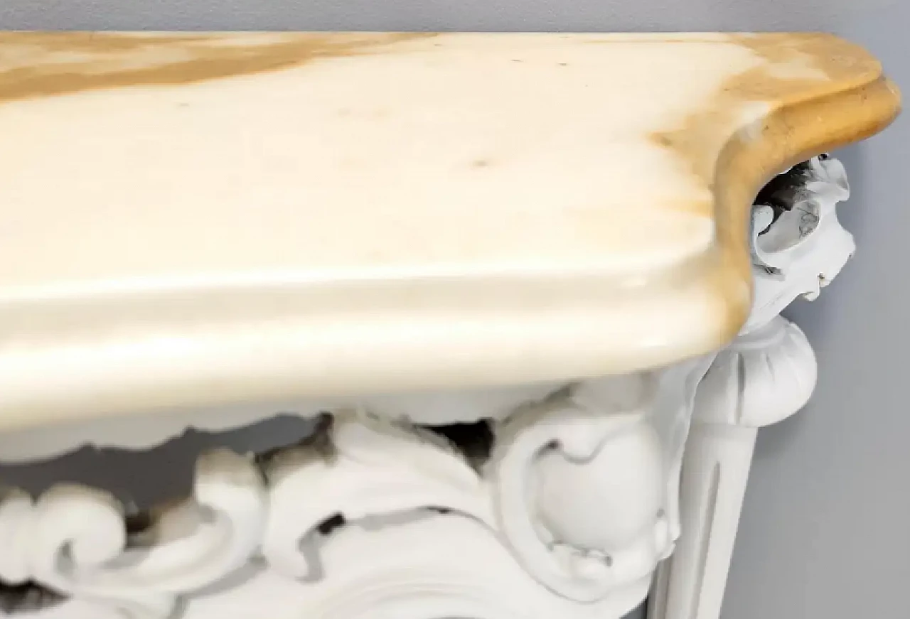 Consolle in faggio laccato con piano in marmo giallo, anni '60 9