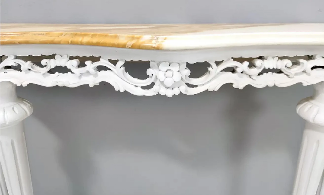 Consolle in faggio laccato con piano in marmo giallo, anni '60 10