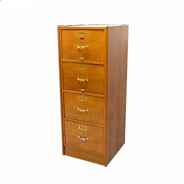 Industrial filing cabinet in oak, plywood and metal, 1930s