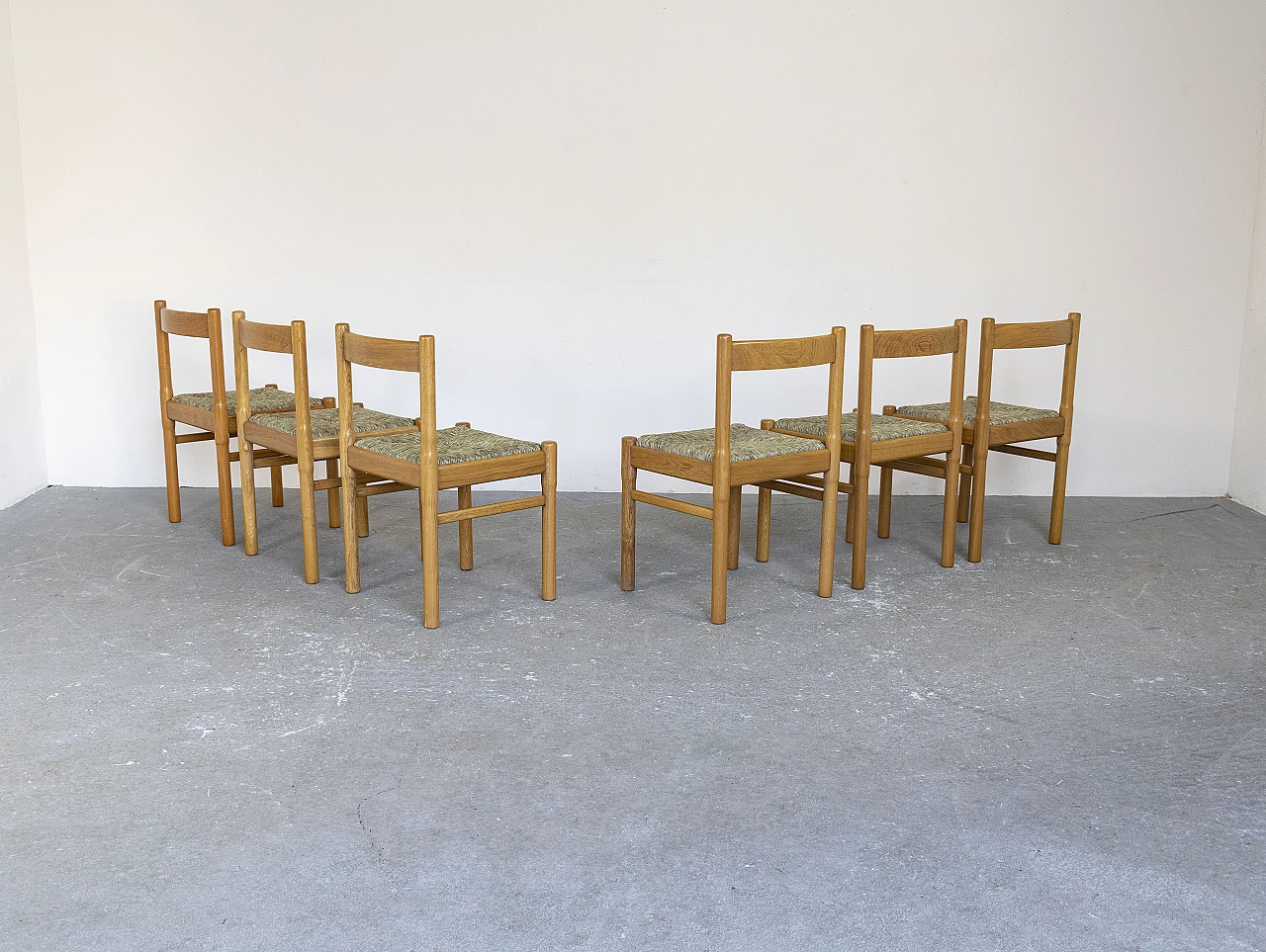 6 oak chairs with straw seat, 1960s 6