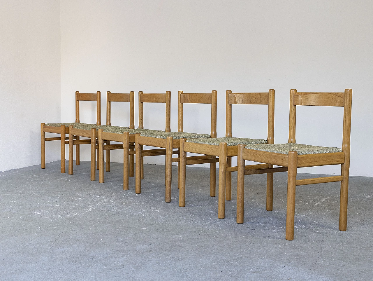 6 oak chairs with straw seat, 1960s 8