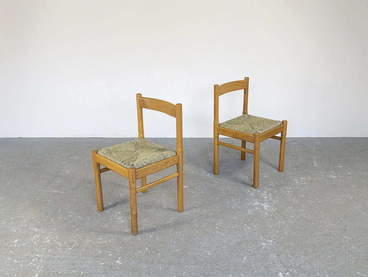 6 oak chairs with straw seat, 1960s 12