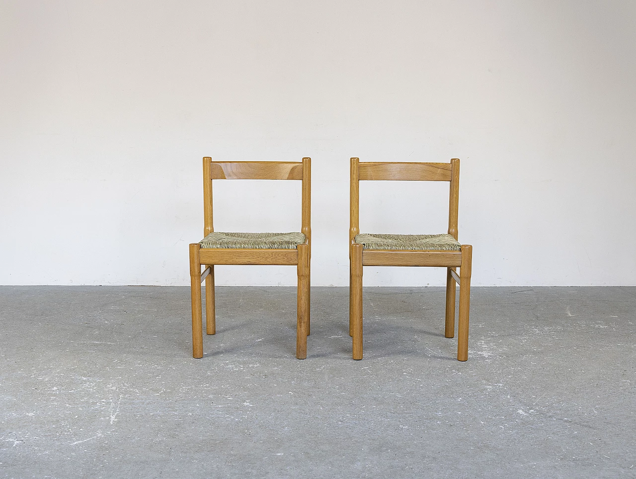 6 Sedie in legno di rovere e seduta in paglia, anni '60 13