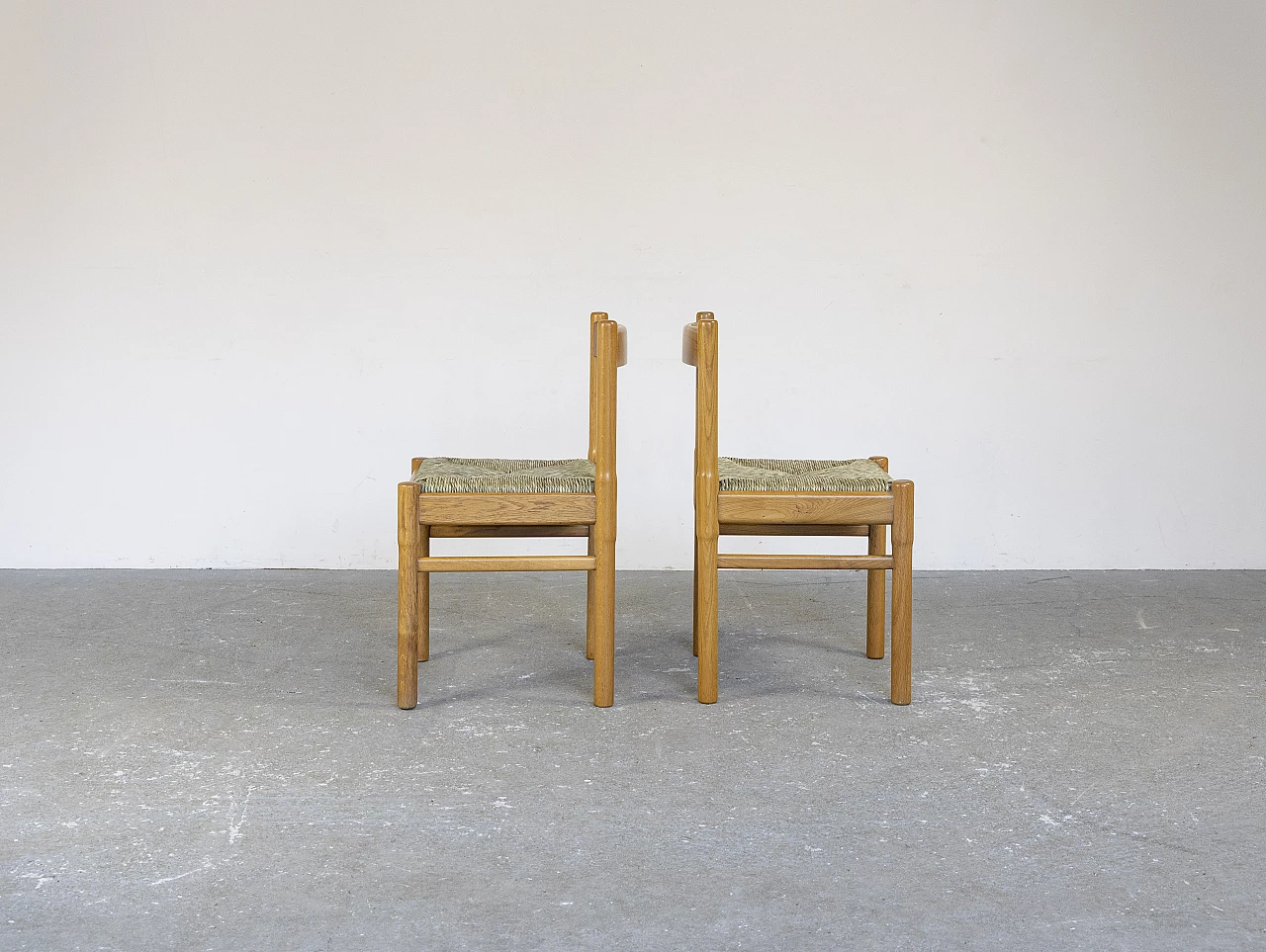 6 oak chairs with straw seat, 1960s 14