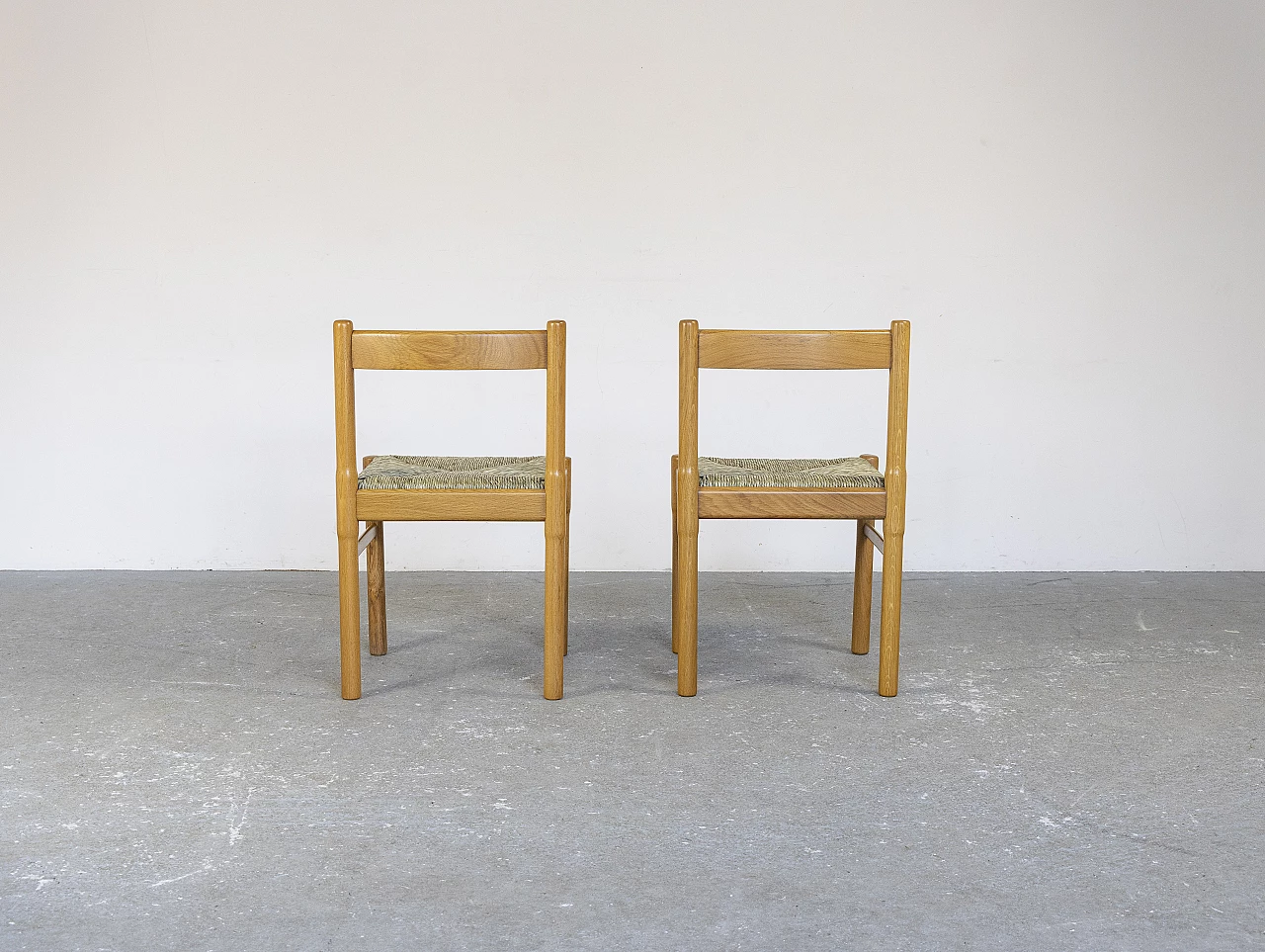 6 Sedie in legno di rovere e seduta in paglia, anni '60 15