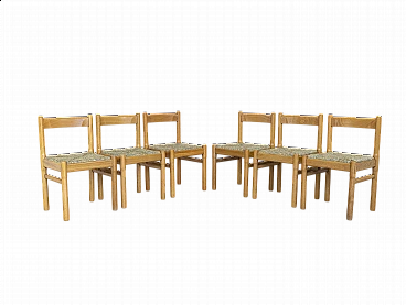 6 Sedie in legno di rovere e seduta in paglia, anni '60