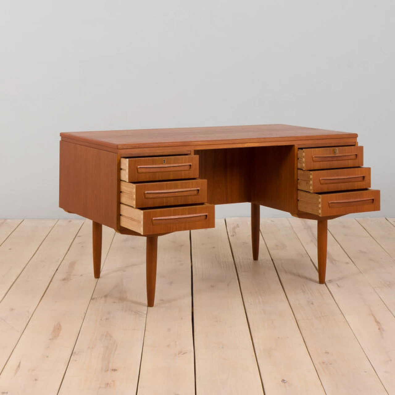 Teak desk with back cabinet by J. Svenstrup for A.P. Furniture, 1960s 1