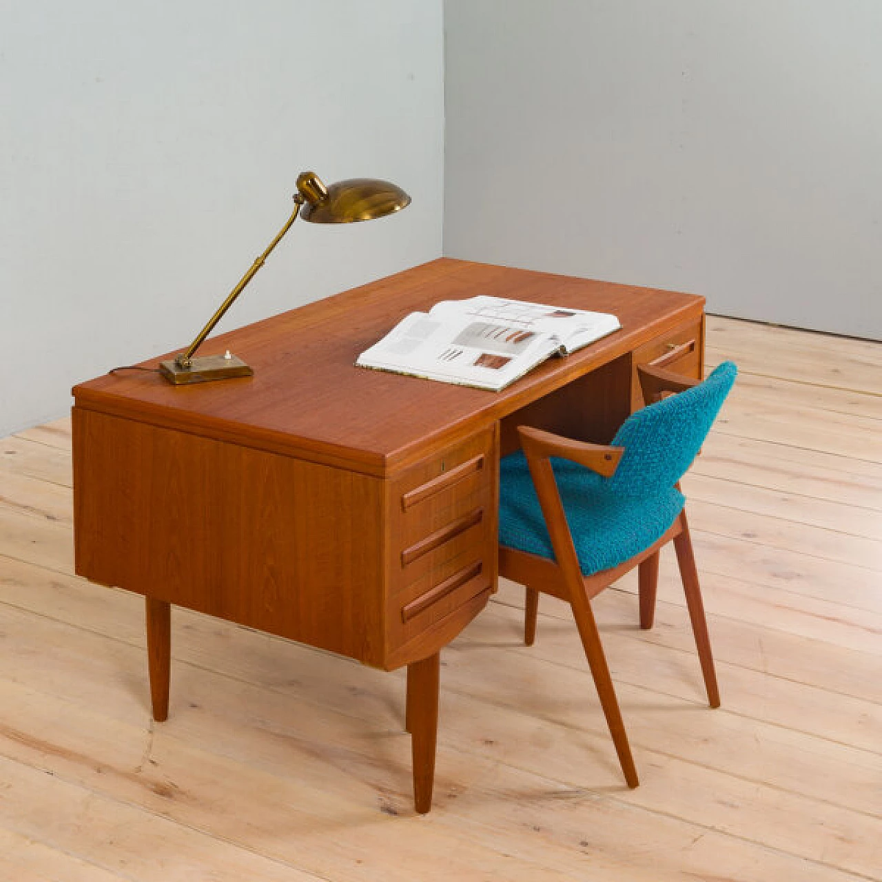 Teak desk with back cabinet by J. Svenstrup for A.P. Furniture, 1960s 7