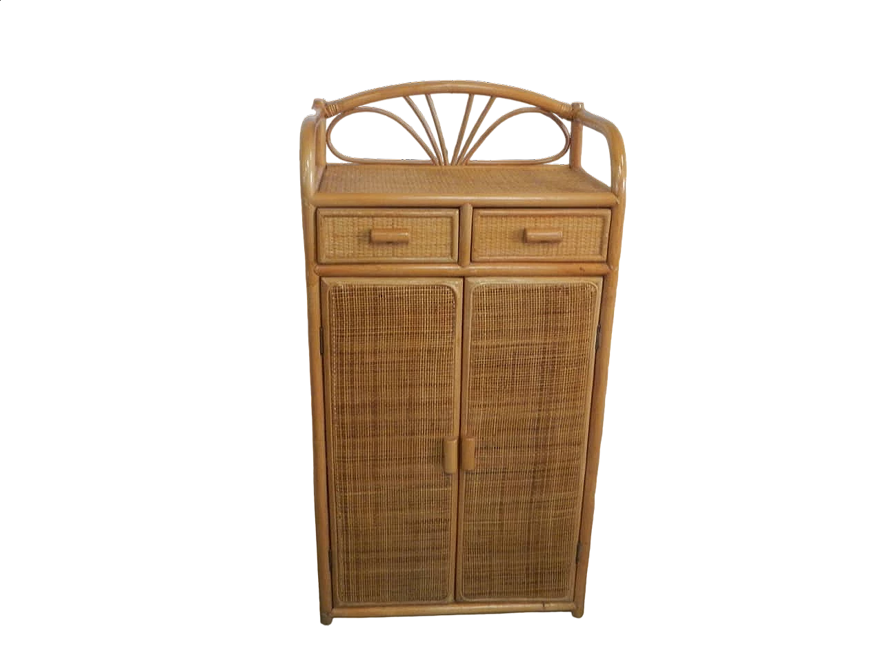 Rattan and spruce shoe rack sideboard, 1970s 12