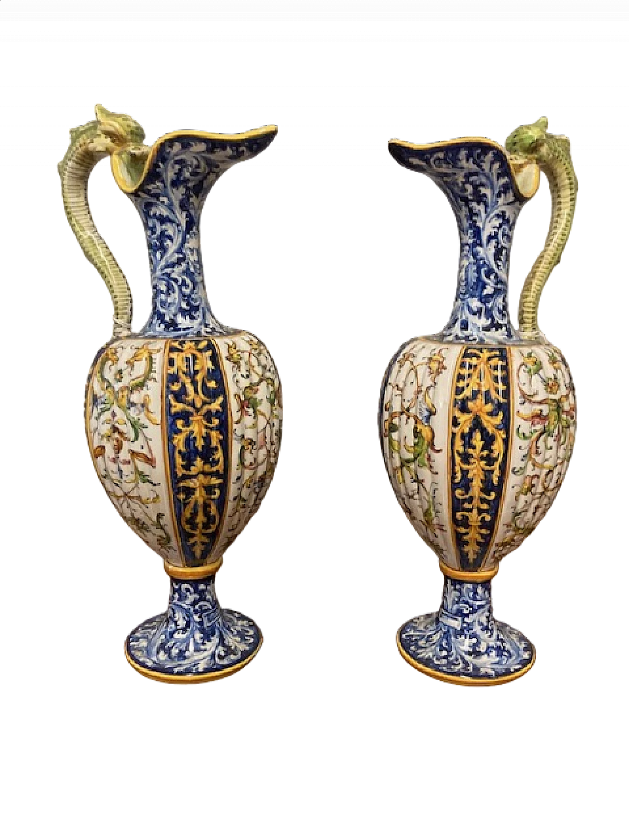 Pair of majolica vases with dragons by Angelo Minghetti, 1920s 13