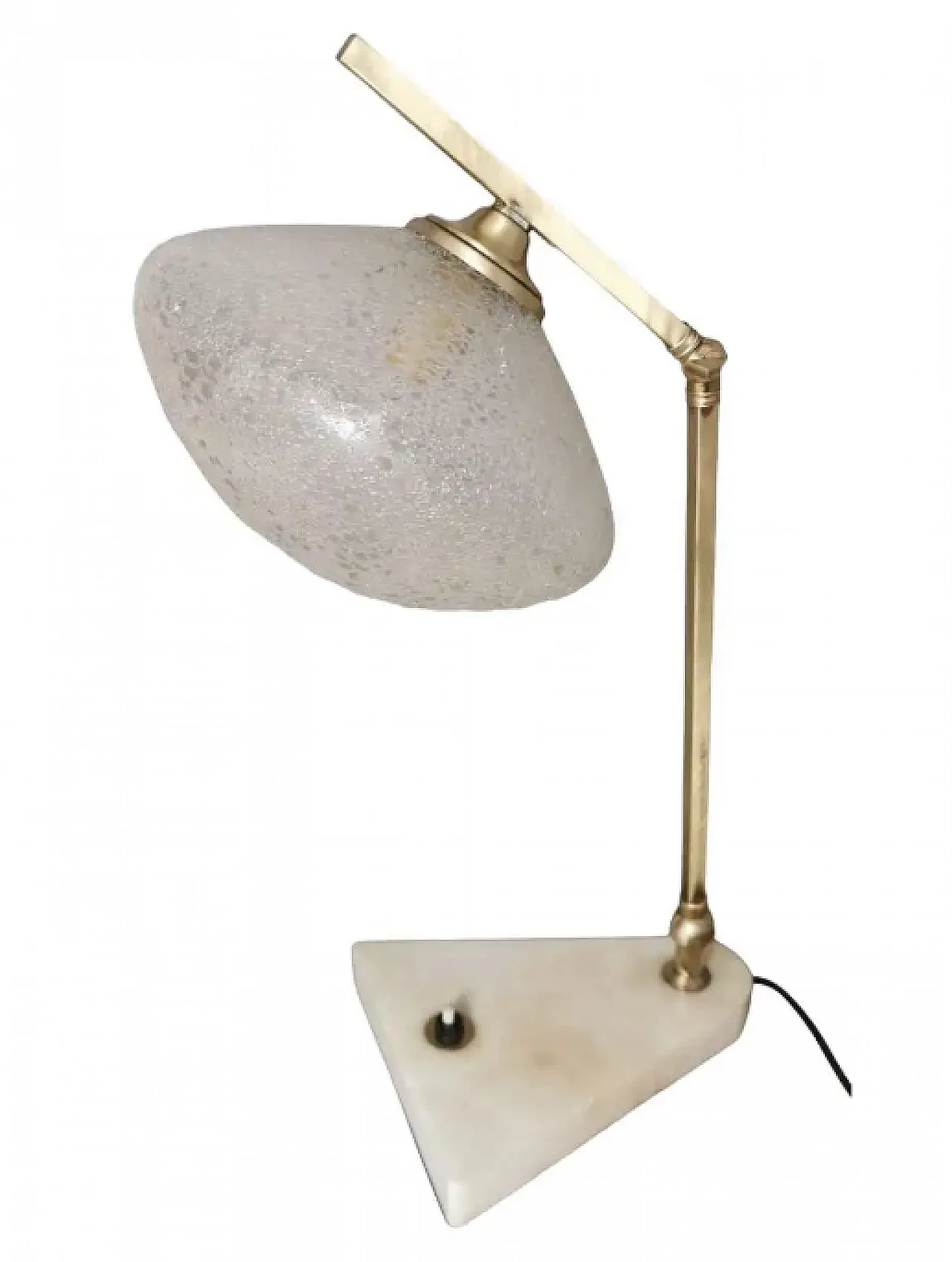 Lampada da tavolo regolabile in ottone, vetro e marmo, anni '50 1