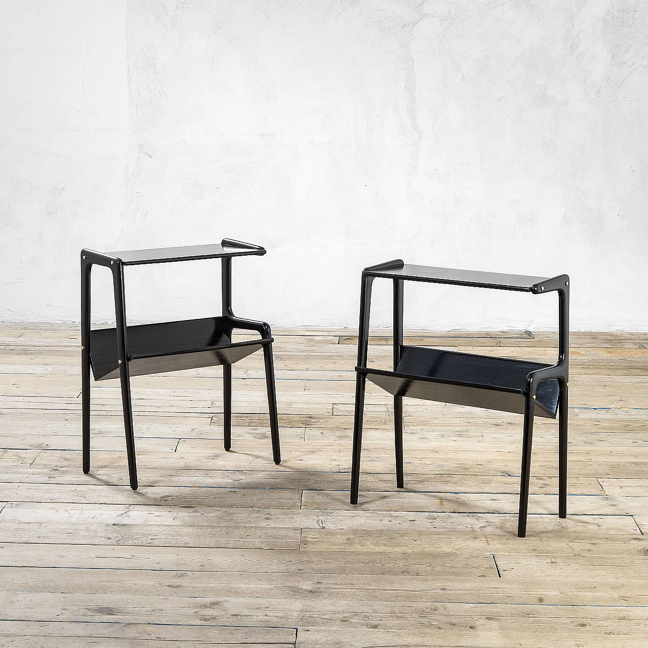 Pair of black wooden magazine tables by Ico Parisi, 1940s 1