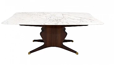 Wood, brass and marble dining table by Osvaldo Borsani, 1950s