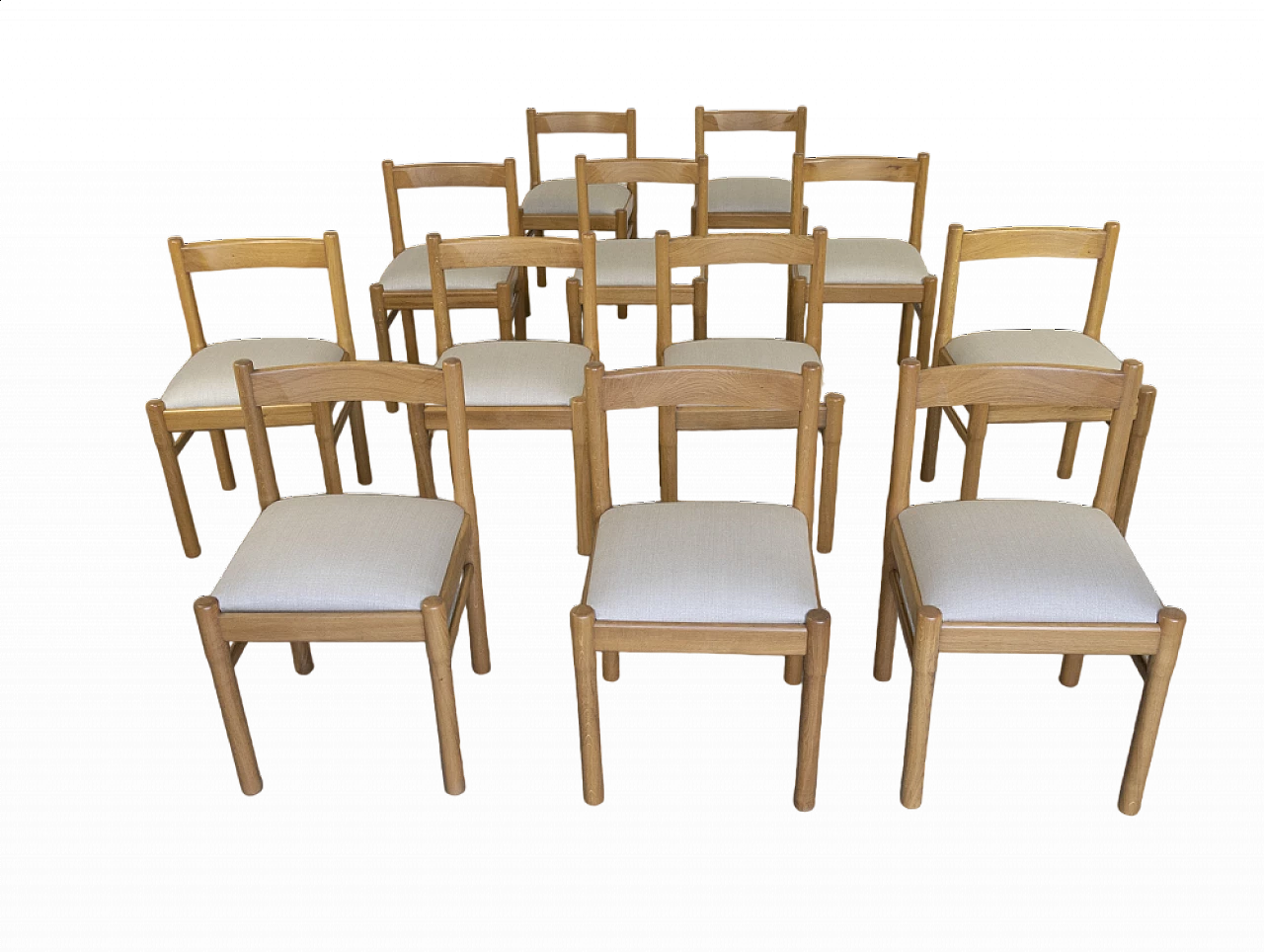 12 oak and fabric chairs, 1970s 25