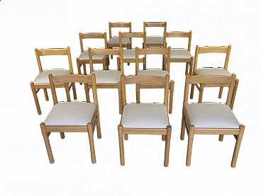 12 oak and fabric chairs, 1970s