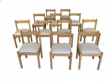 12 oak and fabric chairs, 1970s