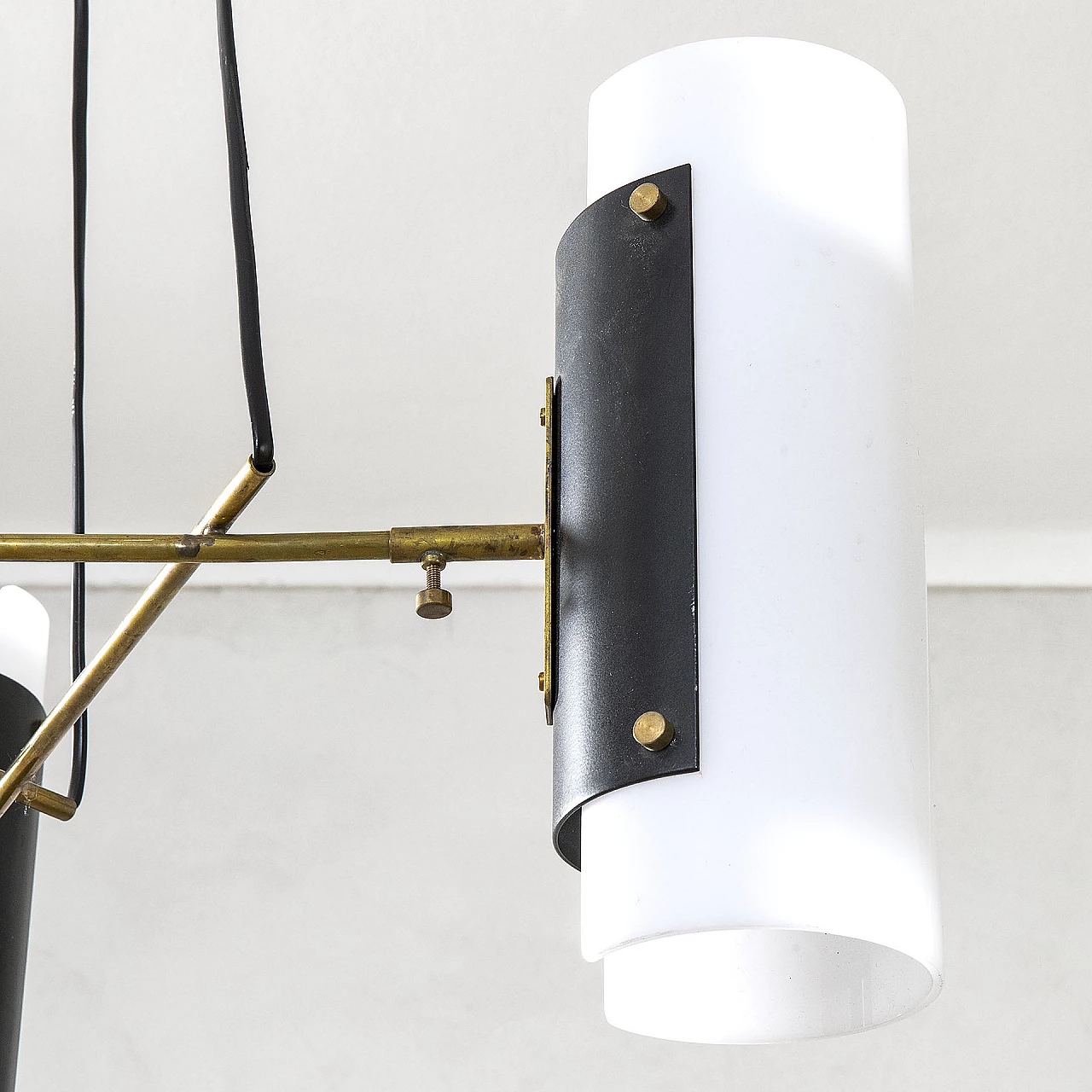 Chandelier with 3 glass diffusers and metal frame by Stilux, 1950s 4