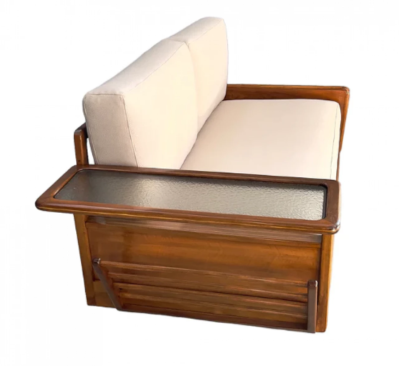 Two-seater sofa in wood and fabric, 1950s 3