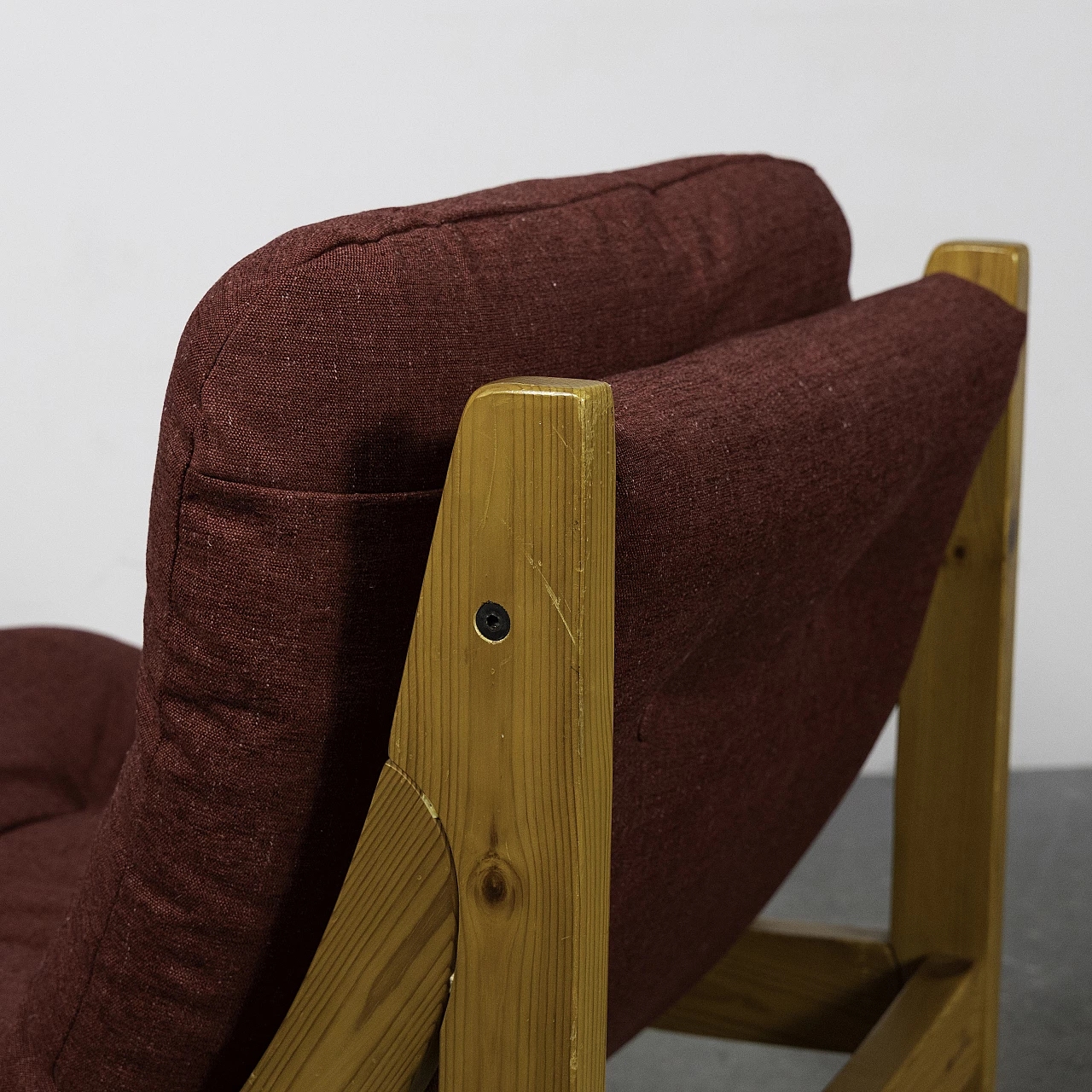 Pair of small armchairs in larch and red fabric, 1960s 10