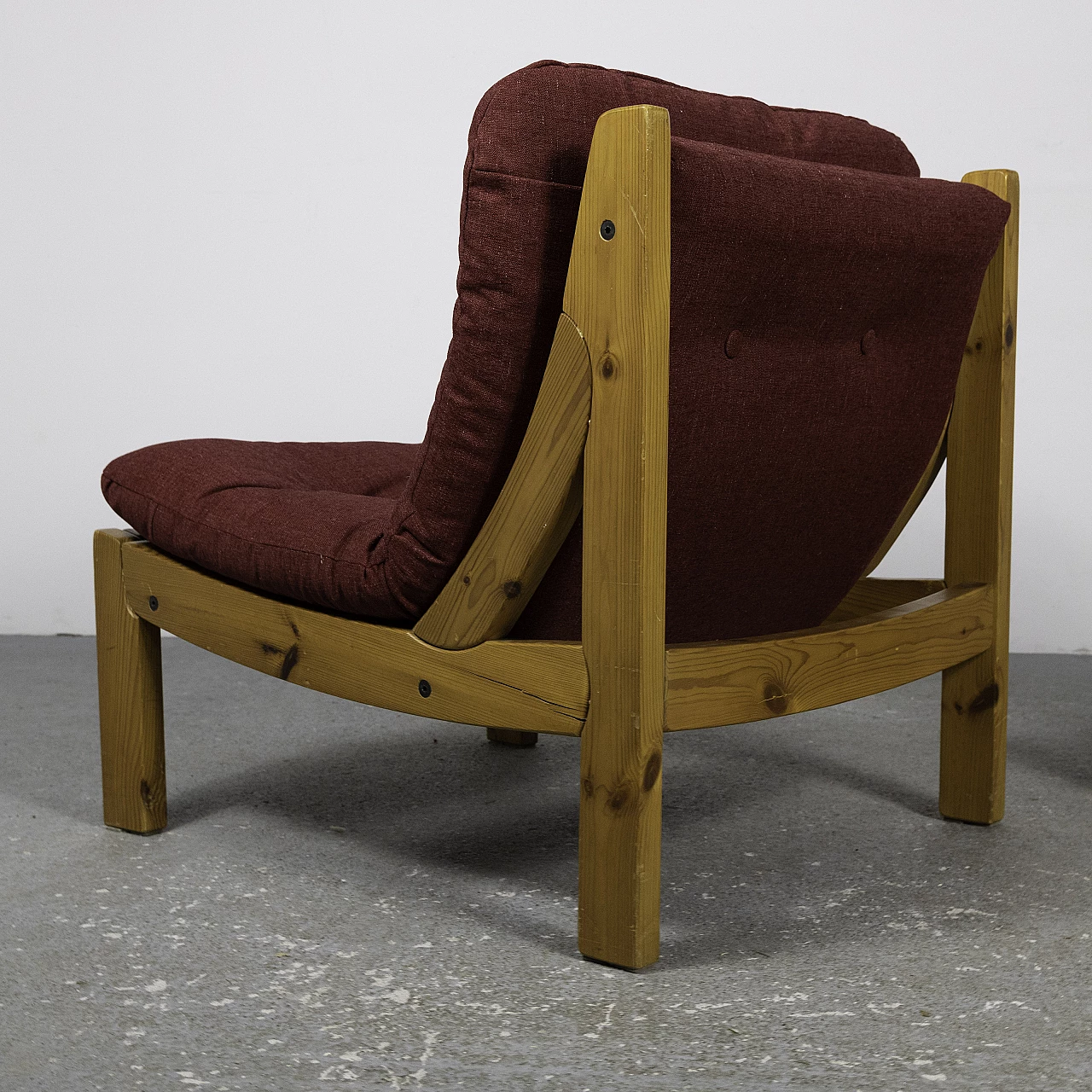 Pair of small armchairs in larch and red fabric, 1960s 11