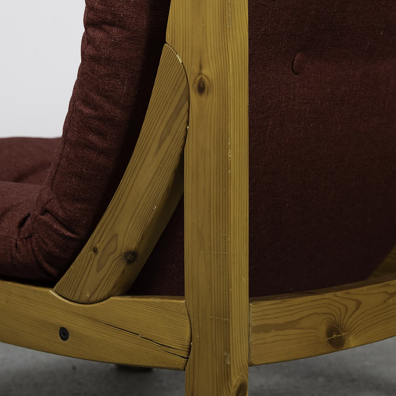 Pair of small armchairs in larch and red fabric, 1960s 12