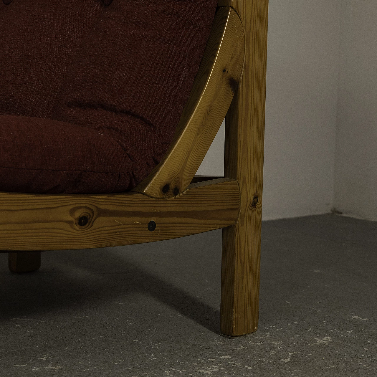 Pair of small armchairs in larch and red fabric, 1960s 16