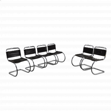 6 Chromed metal and leather chairs, 1970s