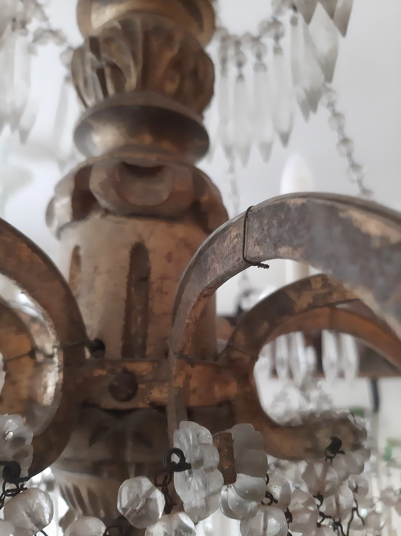 Eight-light wood, metal and glass chandelier, late 19th century 3