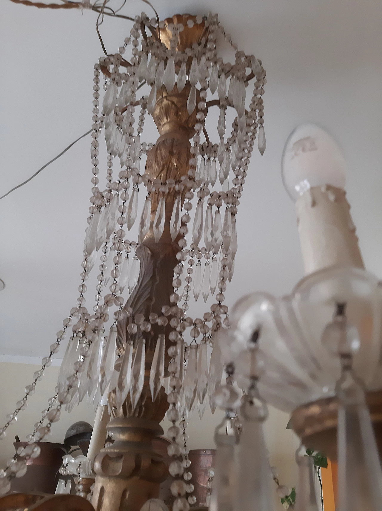 Eight-light wood, metal and glass chandelier, late 19th century 4