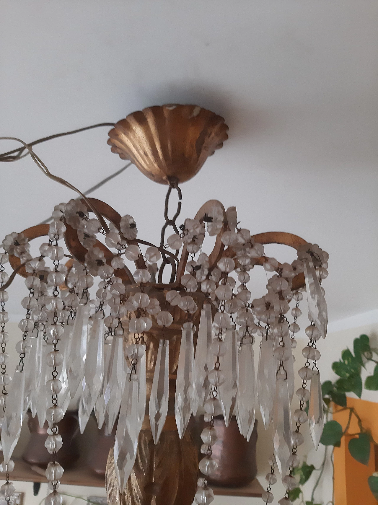 Eight-light wood, metal and glass chandelier, late 19th century 5