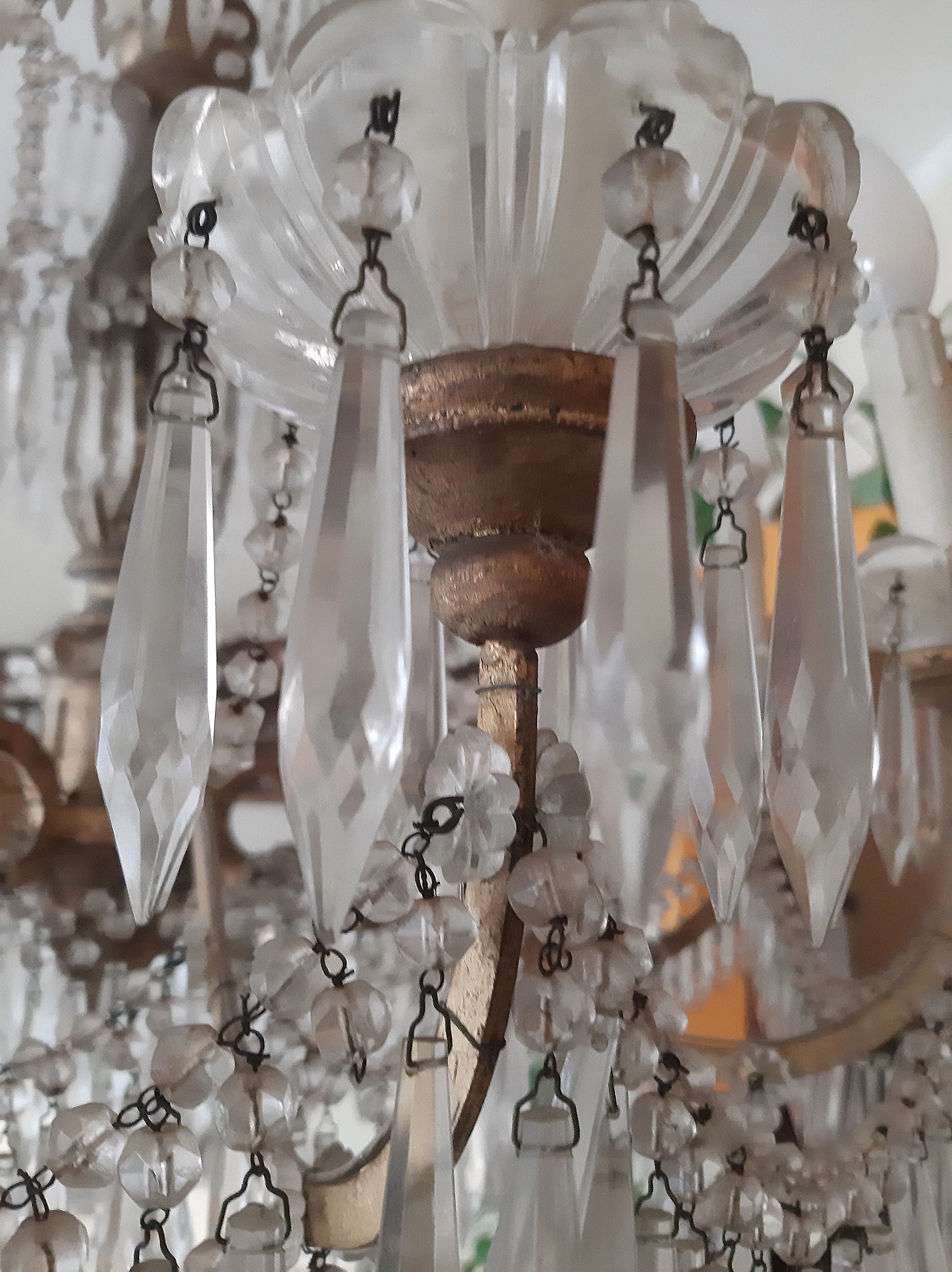 Eight-light wood, metal and glass chandelier, late 19th century 6