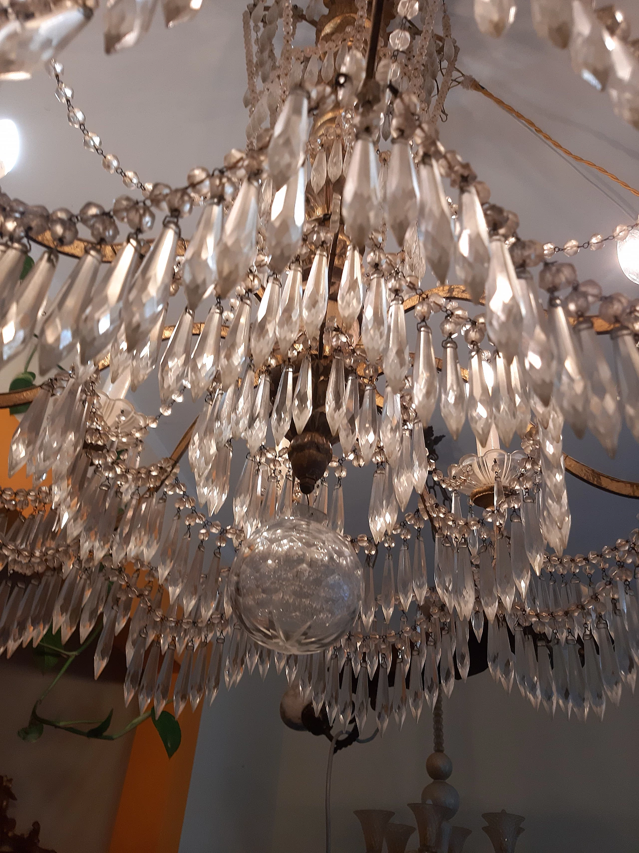 Eight-light wood, metal and glass chandelier, late 19th century 9