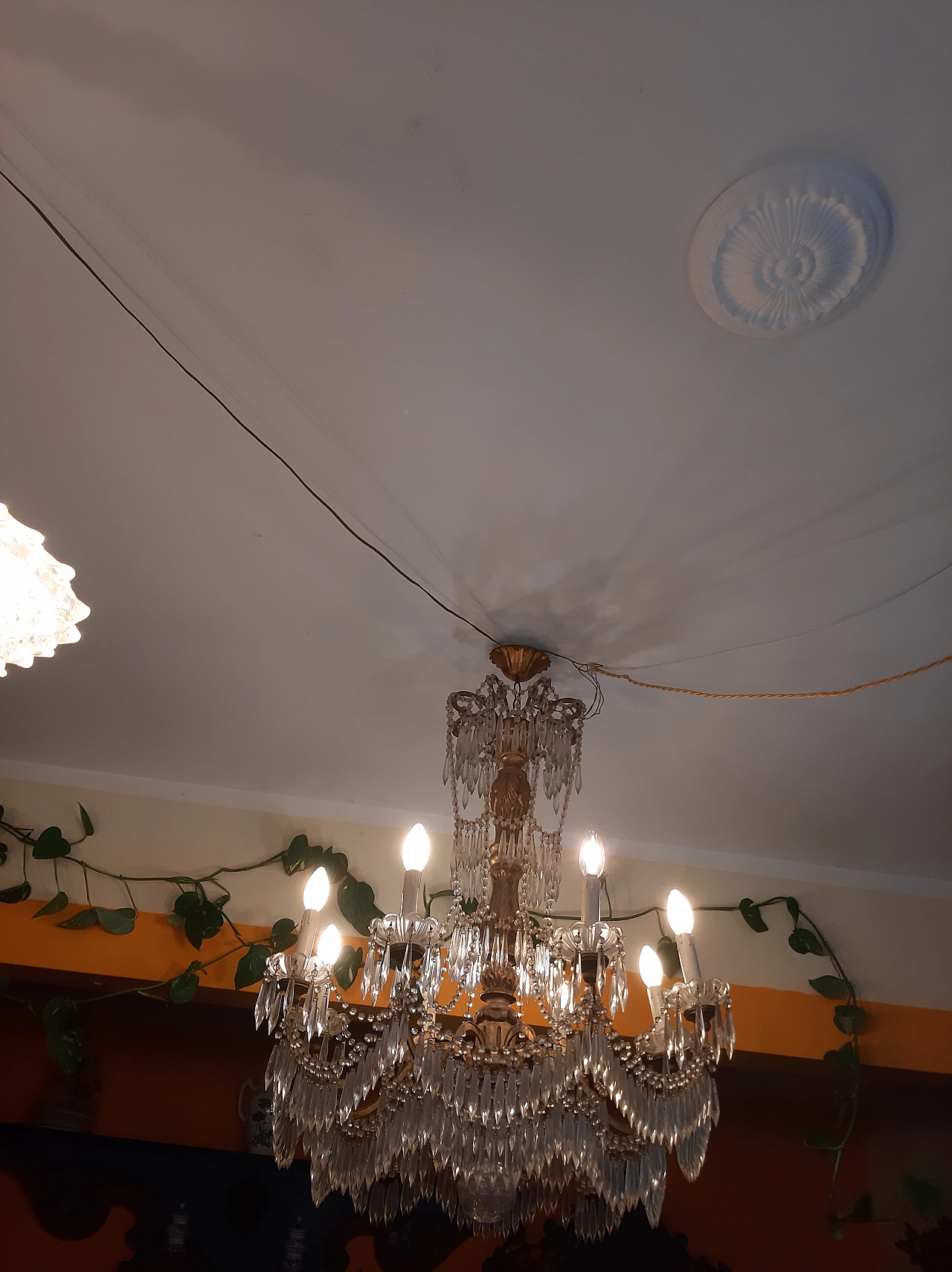 Eight-light wood, metal and glass chandelier, late 19th century 11