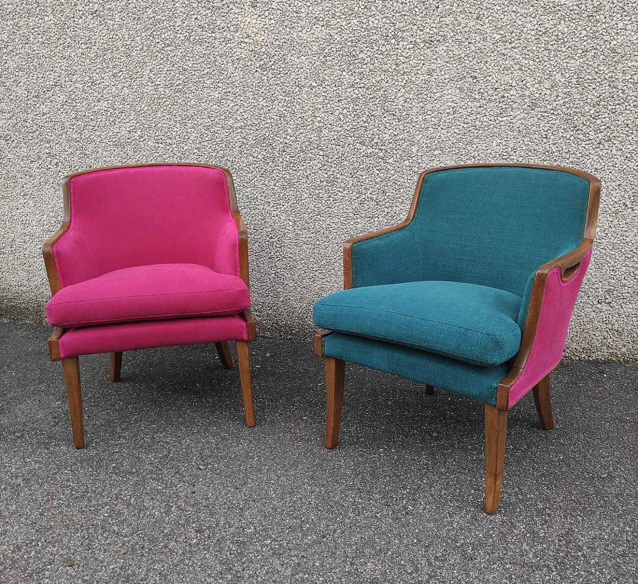 Pair of two-tone walnut armchairs, 1950s 4
