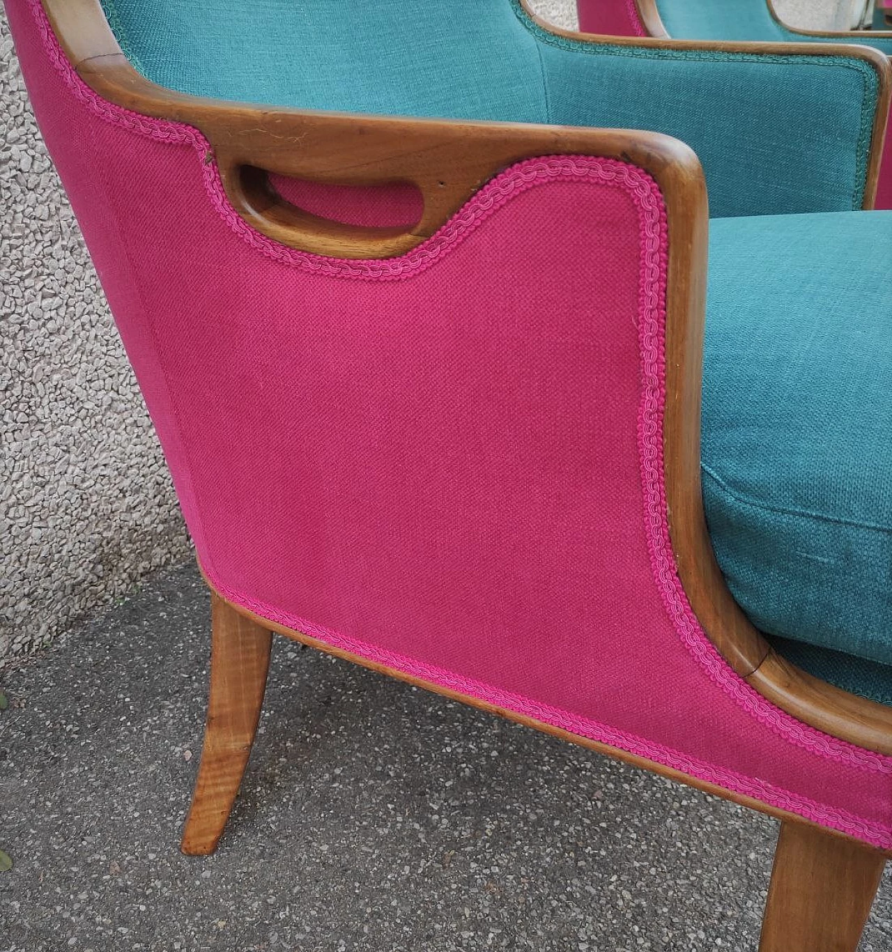 Pair of two-tone walnut armchairs, 1950s 6