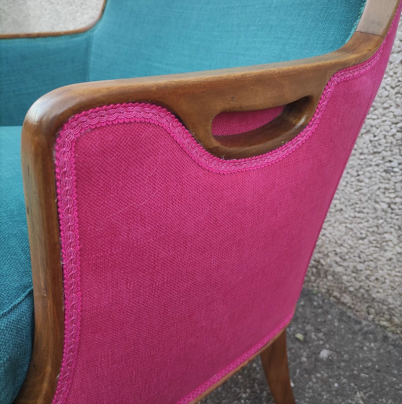 Pair of two-tone walnut armchairs, 1950s 7