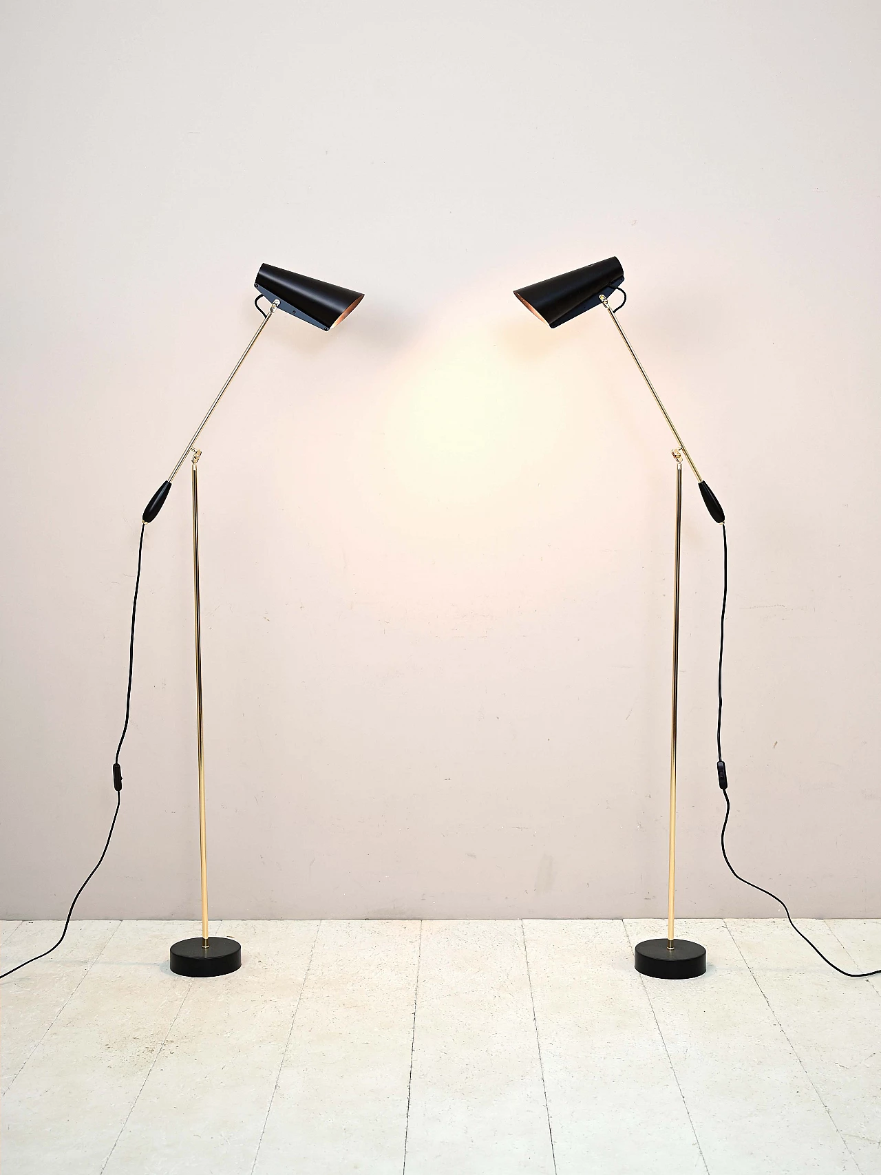 Pair of Scandinavian Birdy floor lamps by Birger Dahl for Northen, 1950s 1