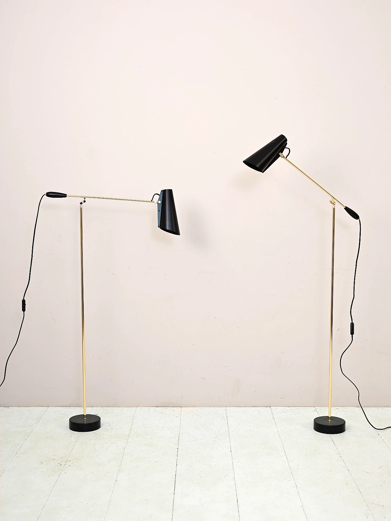 Pair of Scandinavian Birdy floor lamps by Birger Dahl for Northen, 1950s 3