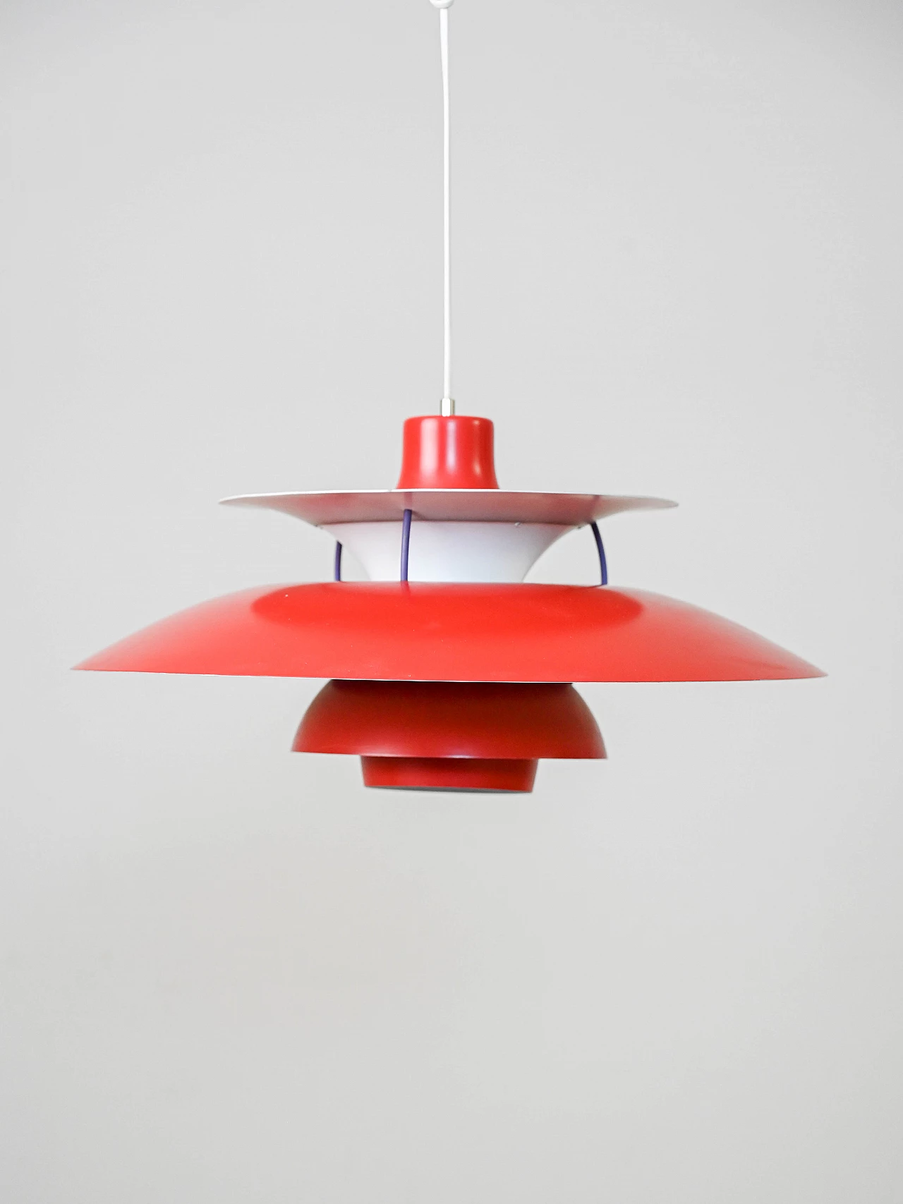 PH5 red chandelier by Poul Henningsen for Louis Poulsen, 1950s 1