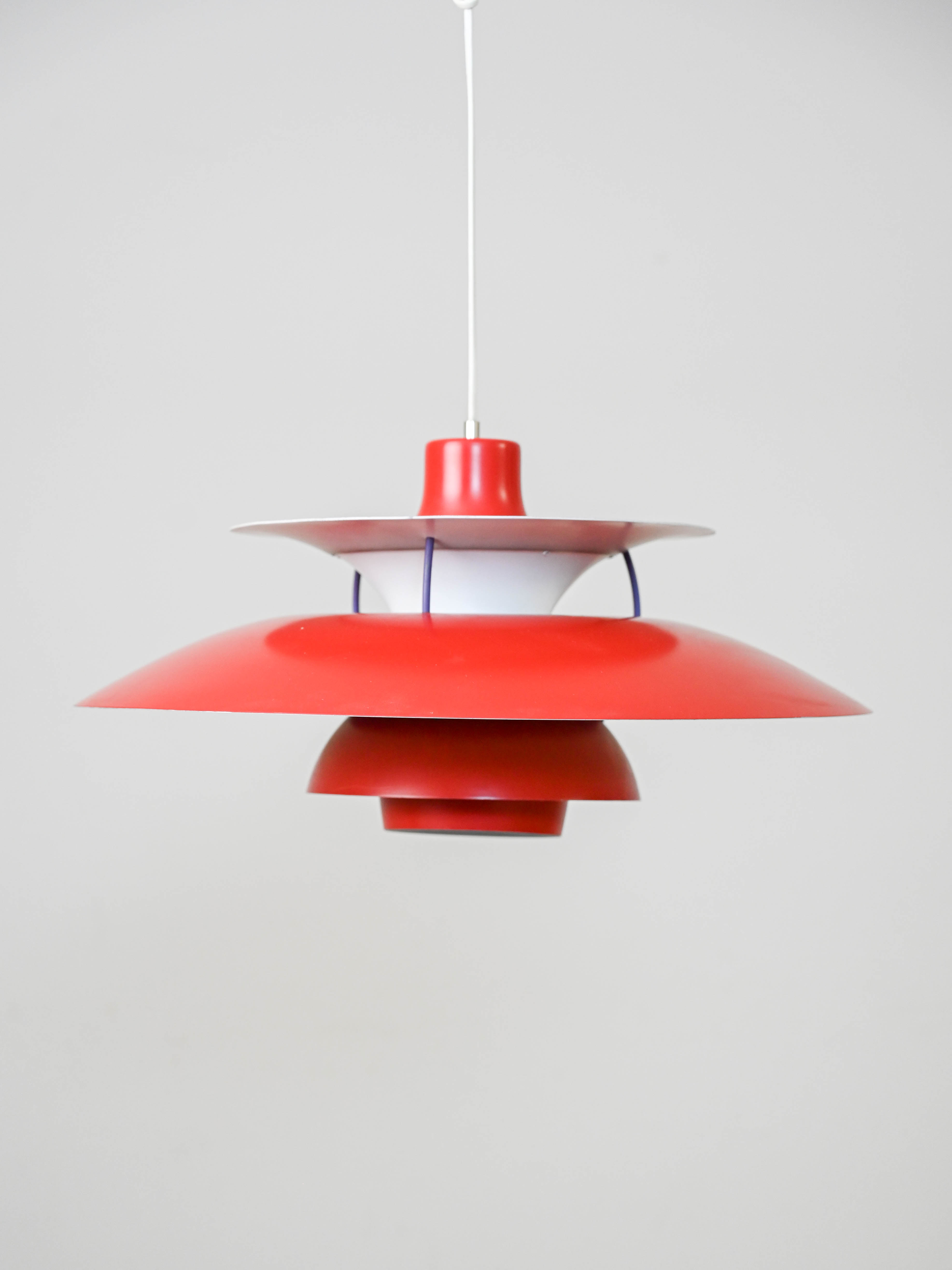 PH5 red chandelier by Poul Henningsen for Louis Poulsen, 1950s