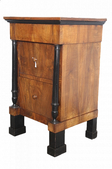 Empire solid walnut bedside table with ebonized details, early 19th century