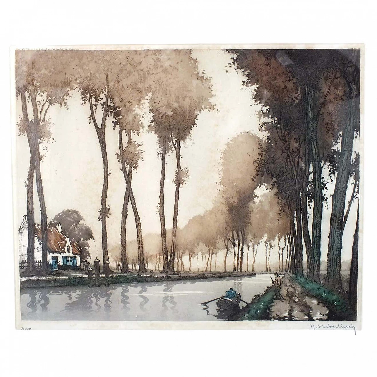 Roger Hebbelinck, Canal Du Midi, acquaforte, 1950 1