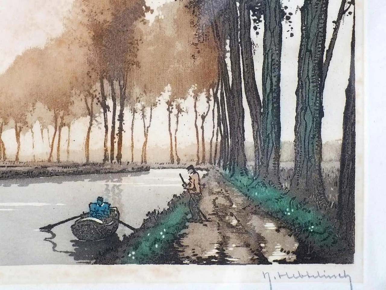Roger Hebbelinck, Canal Du Midi, etching, 1950 4