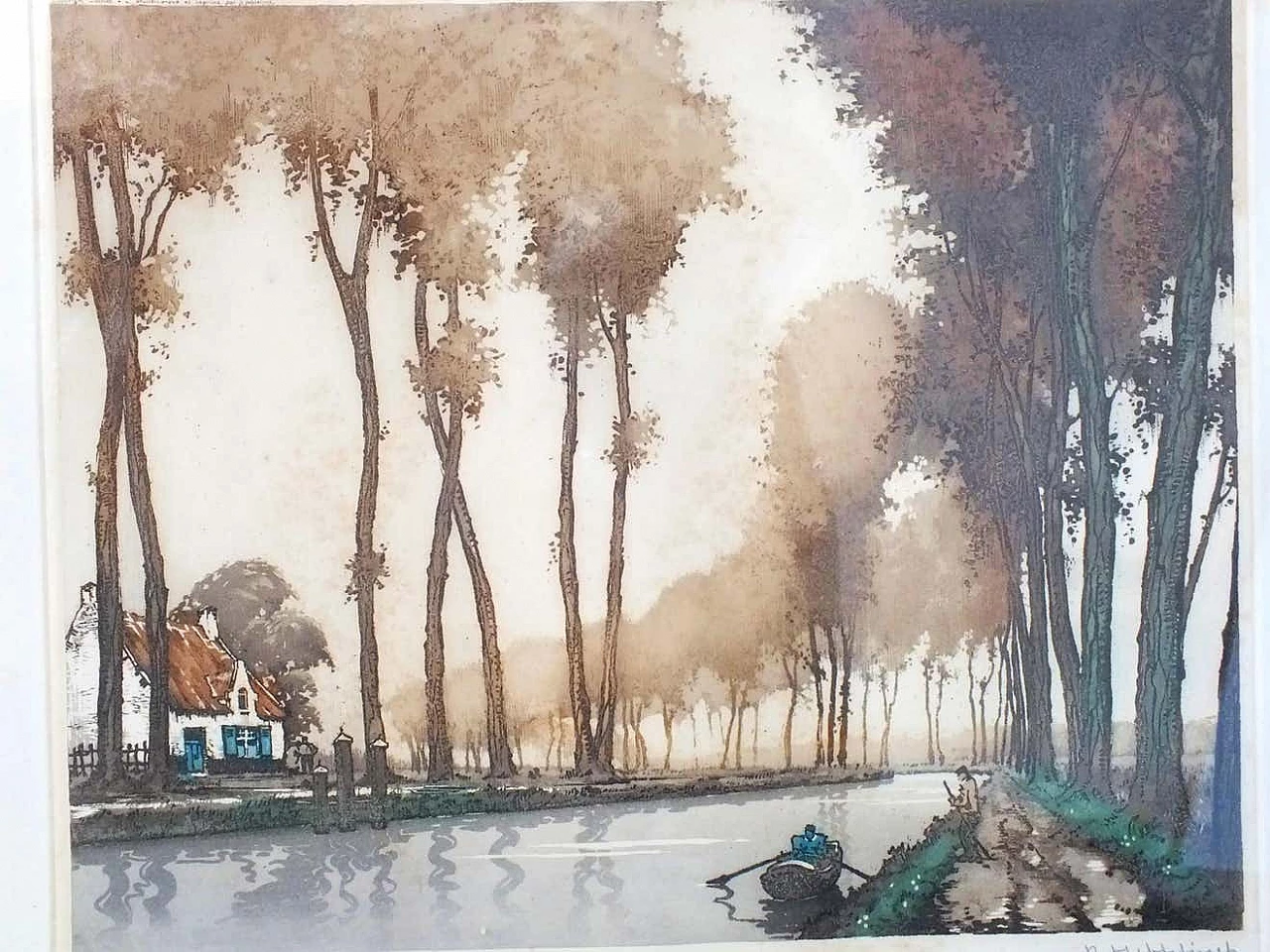 Roger Hebbelinck, Canal Du Midi, etching, 1950 6