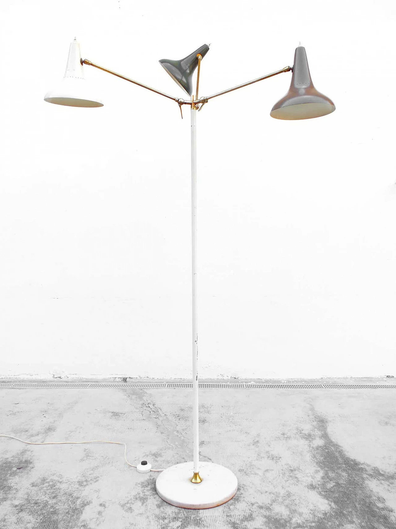 Three-armed floor lamp made of aluminium and marble by Stilnovo, 1950s 6
