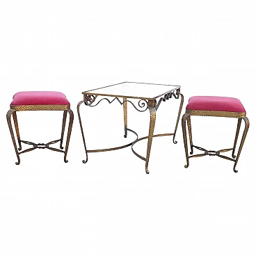 Tavolino per scacchi e coppia di sgabelli di Pier Luigi Colli, anni '40