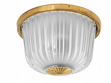 Lampada da soffitto in cristallo pressato e ottone di Livio Seguso, anni '40